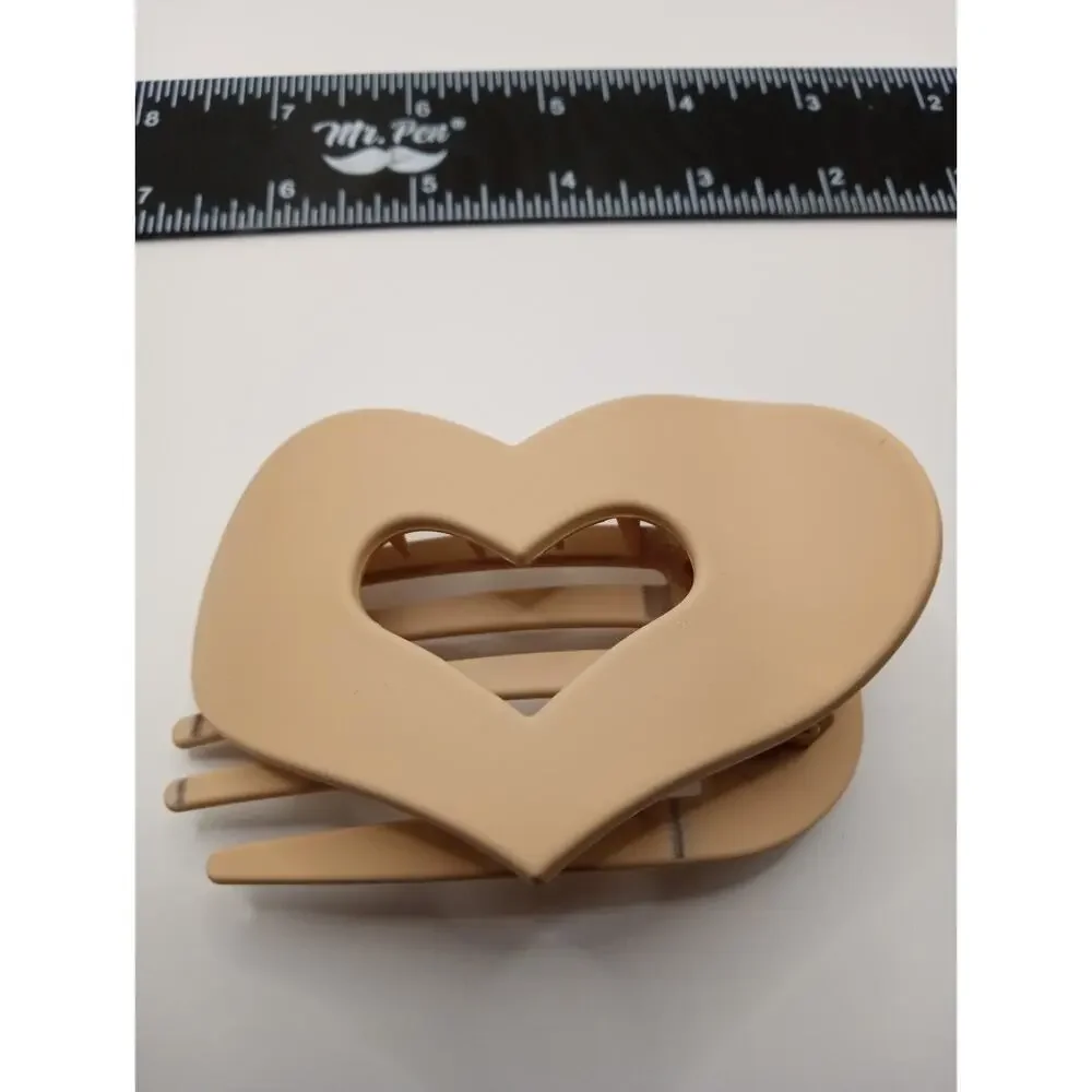 Tan Light Brown Heart Shaped Hair Clip Claw Barrette 910